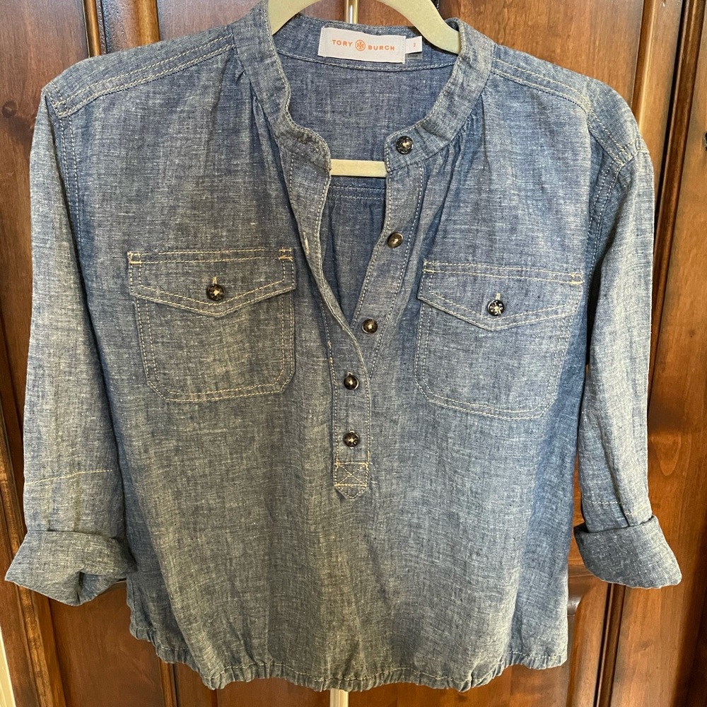 Tory Burch Cropped Chambray Shirt